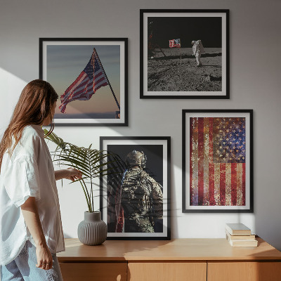 Zestaw 4 obrazów w ramie Amerykańskie symbole flaga USA
