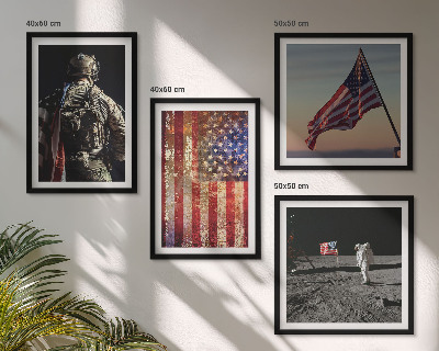 Zestaw 4 obrazów w ramie Amerykańskie symbole flaga USA
