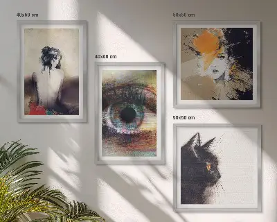 Zestaw 4 obrazów w ramie portret kobiety przedstawiający oko w emocjonalnej kolorystyce