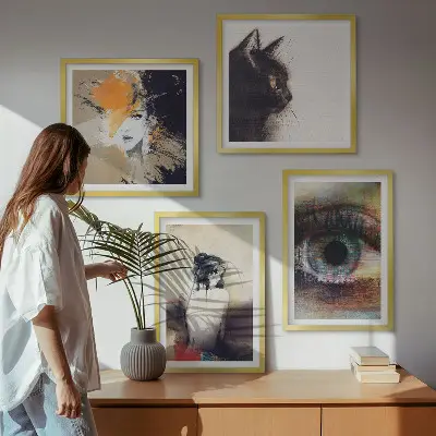 Zestaw 4 obrazów w ramie portret kobiety przedstawiający oko w emocjonalnej kolorystyce