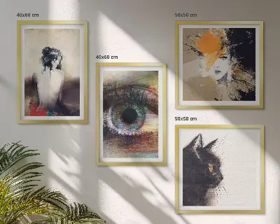 Zestaw 4 obrazów w ramie portret kobiety przedstawiający oko w emocjonalnej kolorystyce