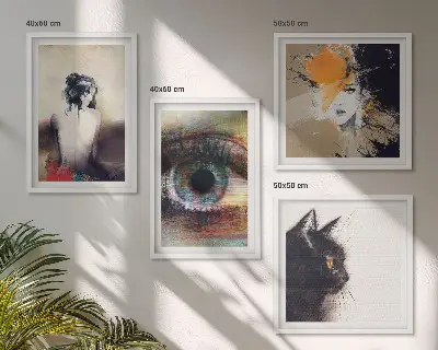 Zestaw 4 obrazów w ramie portret kobiety przedstawiający oko w emocjonalnej kolorystyce