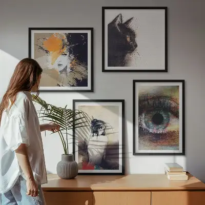 Zestaw 4 obrazów w ramie portret kobiety przedstawiający oko w emocjonalnej kolorystyce