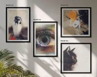 Zestaw 4 obrazów w ramie portret kobiety przedstawiający oko w emocjonalnej kolorystyce