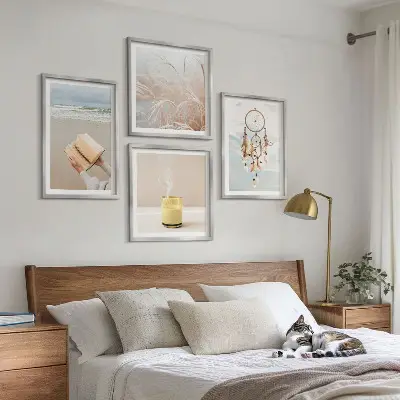 Zestaw 4 obrazów w ramie pejzaże letnie w stylu boho