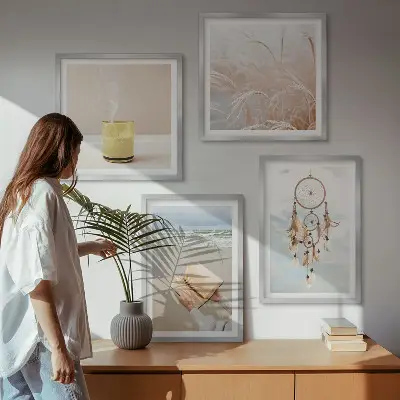 Zestaw 4 obrazów w ramie pejzaże letnie w stylu boho