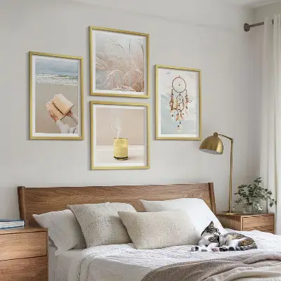 Zestaw 4 obrazów w ramie pejzaże letnie w stylu boho