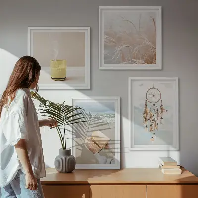 Zestaw 4 obrazów w ramie pejzaże letnie w stylu boho