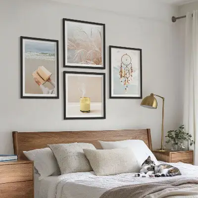 Zestaw 4 obrazów w ramie pejzaże letnie w stylu boho