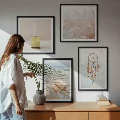Zestaw 4 obrazów w ramie pejzaże letnie w stylu boho