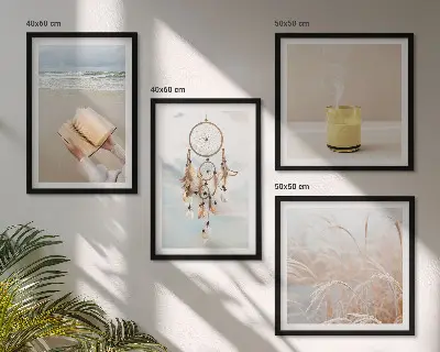 Zestaw 4 obrazów w ramie pejzaże letnie w stylu boho