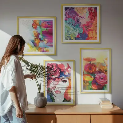 Kwiaty w intensywnych kolorach portret na poliptyku w ramie