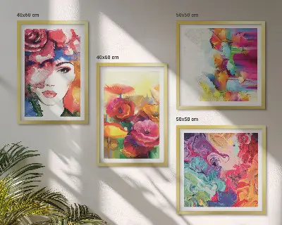 Kwiaty w intensywnych kolorach portret na poliptyku w ramie