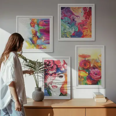 Kwiaty w intensywnych kolorach portret na poliptyku w ramie