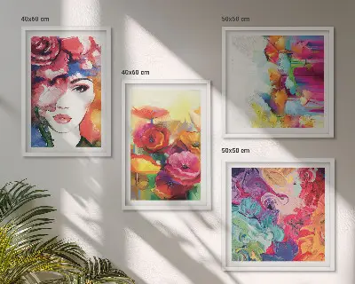 Kwiaty w intensywnych kolorach portret na poliptyku w ramie