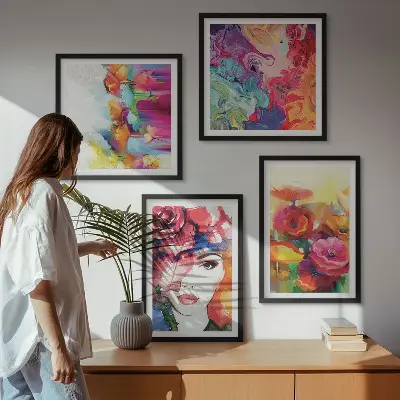 Kwiaty w intensywnych kolorach portret na poliptyku w ramie