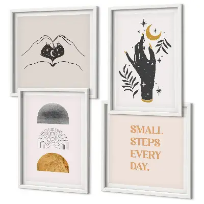 Minimalistyczne ilustracje w stylu boho zestaw 4 obrazów w ramie