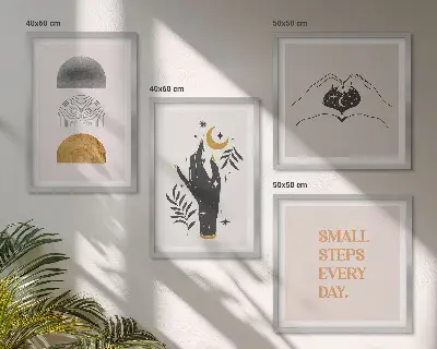 Minimalistyczne ilustracje w stylu boho zestaw 4 obrazów w ramie