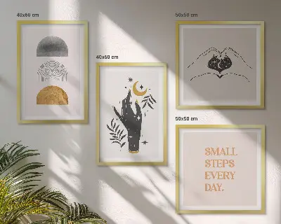 Minimalistyczne ilustracje w stylu boho zestaw 4 obrazów w ramie