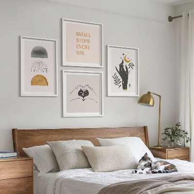 Zestaw 4 obrazów w ramie Minimalistyczne boho ilustracje