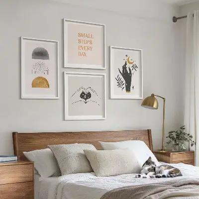 Minimalistyczne ilustracje w stylu boho zestaw 4 obrazów w ramie