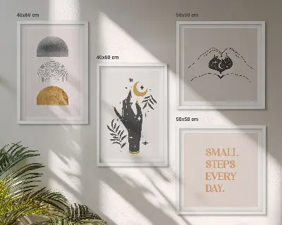 Minimalistyczne ilustracje w stylu boho zestaw 4 obrazów w ramie