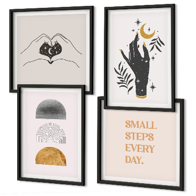 Zestaw 4 obrazów w ramie Minimalistyczne boho ilustracje