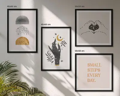 Minimalistyczne ilustracje w stylu boho zestaw 4 obrazów w ramie