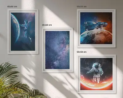 Zestaw obrazów dekoracyjnych kosmos z astronautami i gwiazdami