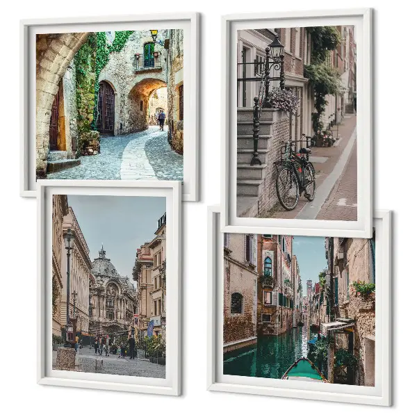 Zestaw 4 obrazów w ramie weneckie uliczki z motywem wody i architektury