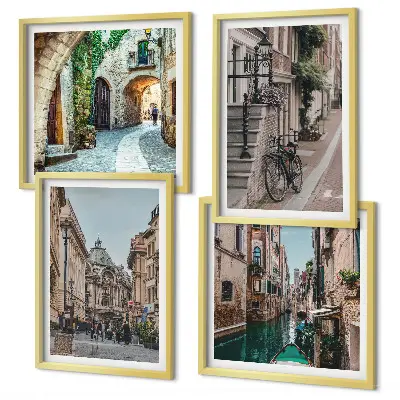 Zestaw 4 obrazów w ramie weneckie uliczki z motywem wody i architektury