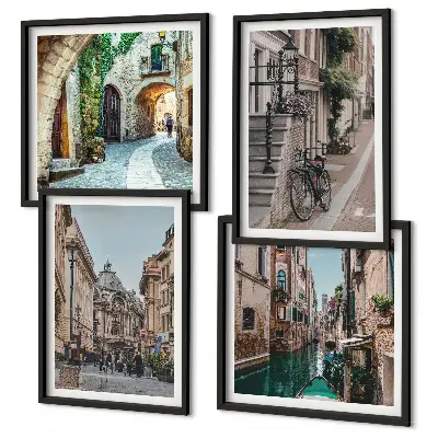 Zestaw 4 obrazów w ramie weneckie uliczki z motywem wody i architektury