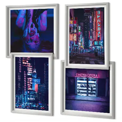 Nocne miasto z neonami poliptyk w ramie