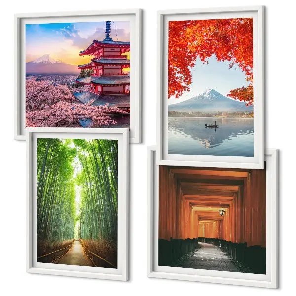 Las bambusowy Fuji torii Japonia poliptyk w ramie