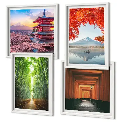 Poliptyk w ramie Las bambusowy Fuji torii Japonia