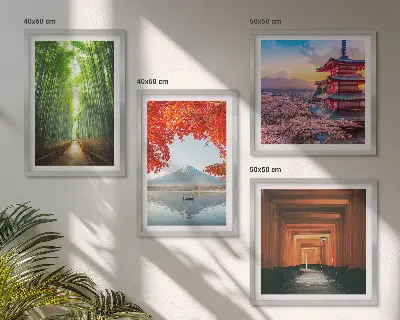 Las bambusowy Fuji torii Japonia poliptyk w ramie