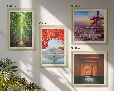 Las bambusowy Fuji torii Japonia poliptyk w ramie