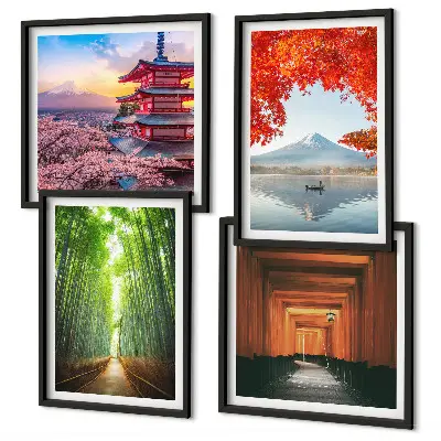 Las bambusowy Fuji torii Japonia poliptyk w ramie