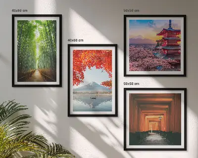 Las bambusowy Fuji torii Japonia poliptyk w ramie