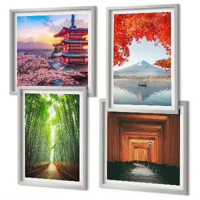 Las bambusowy Fuji torii Japonia poliptyk w ramie