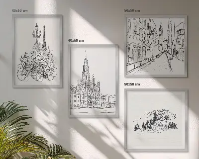 Proste rysunki miast widoki na poliptyku w ramie