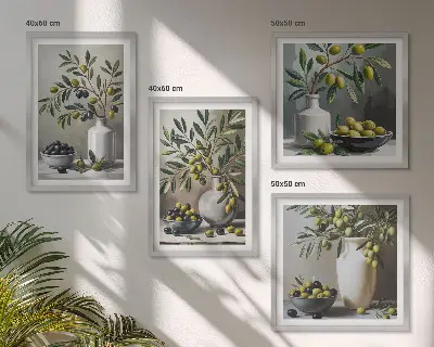 Oliwki w ceramice poliptyk w szarej ramie