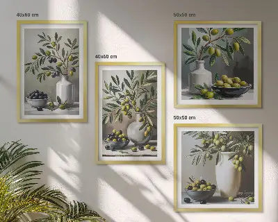 Oliwki w ceramice poliptyk w szarej ramie