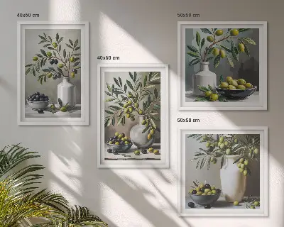 Oliwki w ceramice poliptyk w szarej ramie