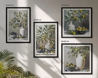Oliwki w ceramice poliptyk w szarej ramie