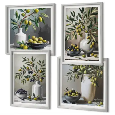 Oliwki w ceramice poliptyk w szarej ramie