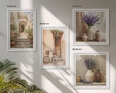 Kwiaty lawendy i architektura poliptyk w ramie