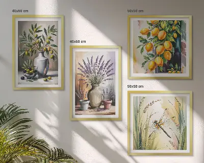 Zestaw obrazów dekoracyjnych Kwiaty oliwki w wazonach natura