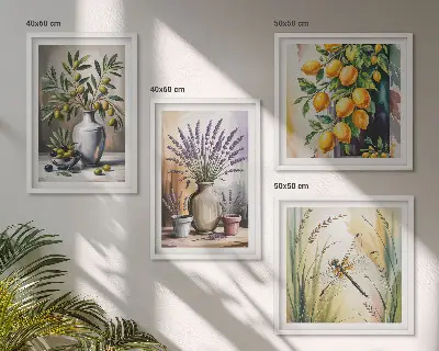 Zestaw obrazów dekoracyjnych Kwiaty oliwki w wazonach natura