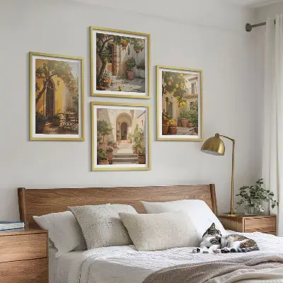 Patio z drzewami cytrusowymi zestaw 4 obrazów w ramie